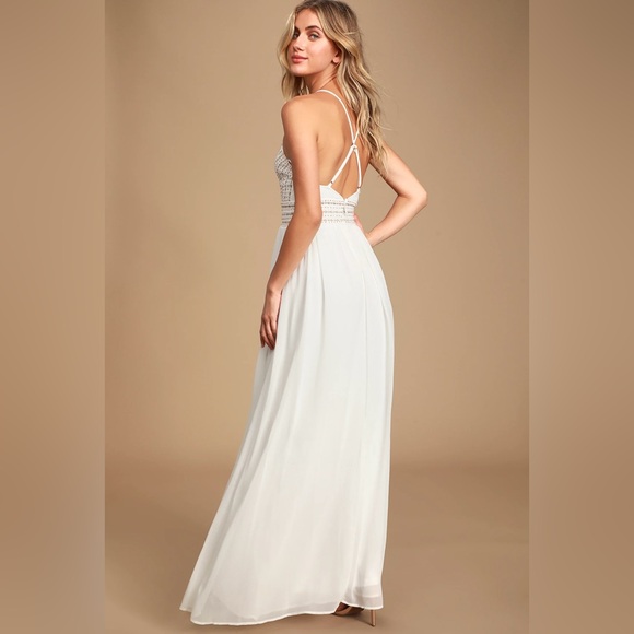 NO LONGER AVAILABLE Lulus Meet Me in Madrid White Beaded Maxi Dress Boho Size S - Picture 5 of 15